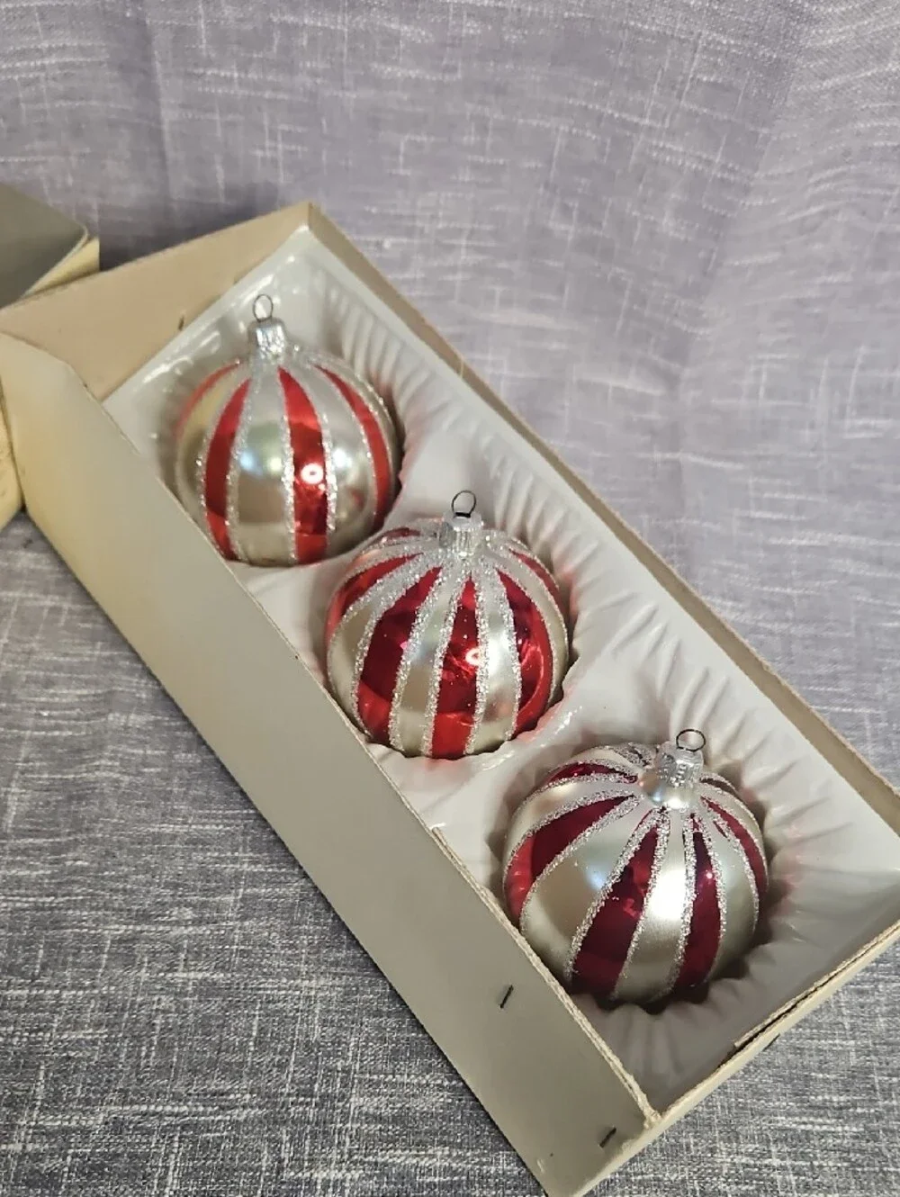 Red & Silver Striped Glass Ornament Set - 3 Pack
